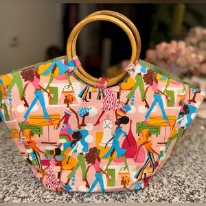 BLM Nieman Marcus canvas purse/tote bag , round bamboo handles